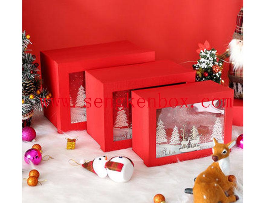 صندوق هدايا ورقي للكريسماس مع طبقة قابلة للعرض