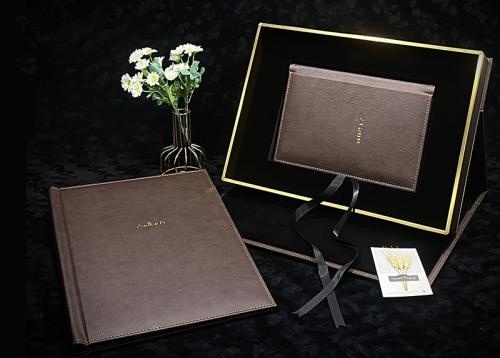 OEM و ODM Wholesale leather wedding album collection with ribbon gift box للبيع