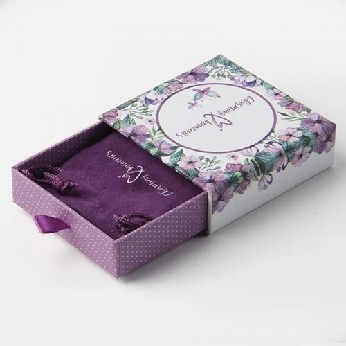 OEM و ODM Custom purple drawer jewelry packaging pouch and boxes with logo للبيع