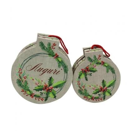 OEM و ODM Hot Sale 2 Sets Round Christmas Packaging Gift Box With Cotton Handle للبيع