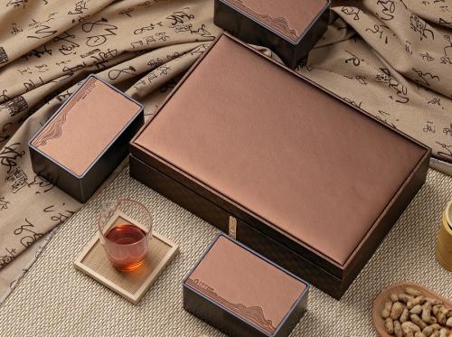 Tea Packaging Leather Gift Box with Three Tins