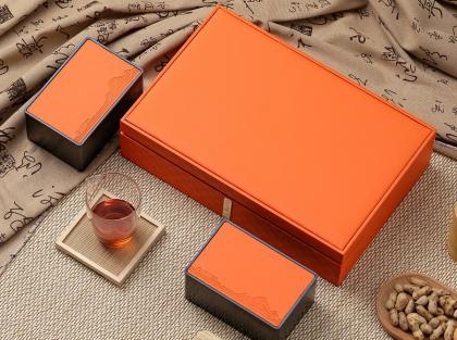 Leather Gift Box with Four Tin Cans